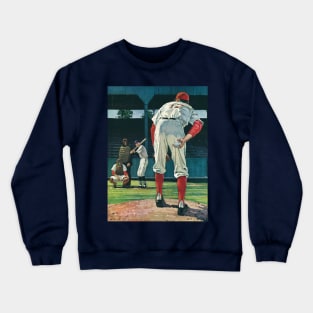 Vintage Sports Baseball Players with a  Pitcher on the Mound Crewneck Sweatshirt